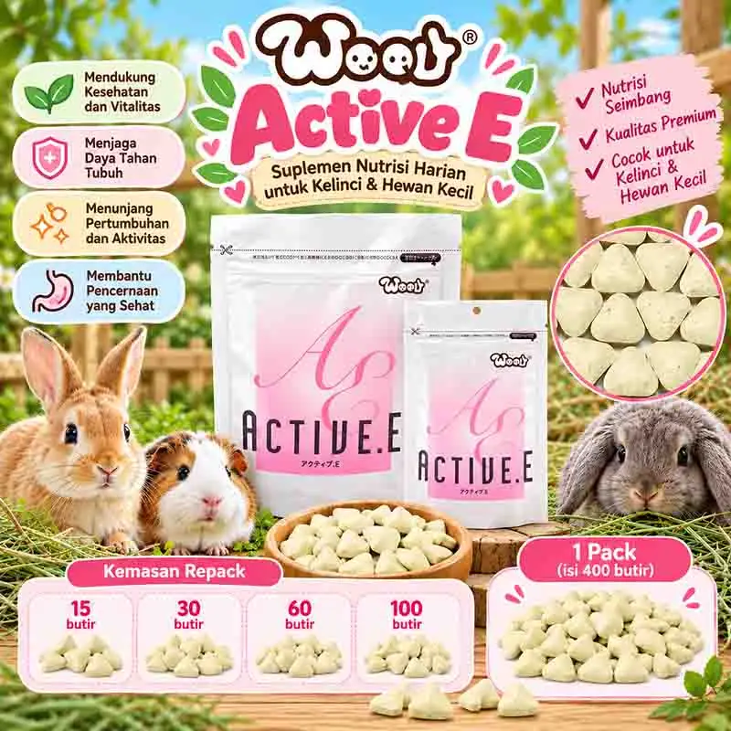 web WOOLY ACTIVE E 1 PACK 400 BUTIR / VITAMIN PENCERNAAN MOULTING / PEMECAH BULU KELINCI DIUSUS - Image 1