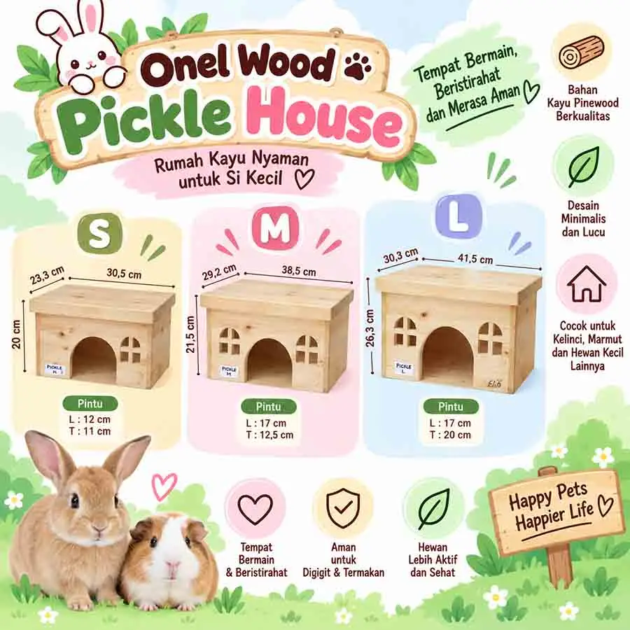 web ONEL WOOD PICKLE HOUSE L, RUMAH KELINCI MARMUT, SMALL ANIMAL HIDEOUT - Image 1