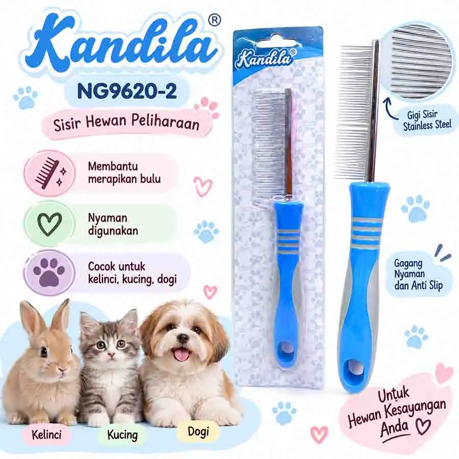 web KANDILA PET COMB NG9620-2 / SISIR GROOMING KELINCI, KUCING, ANJING - Image 1