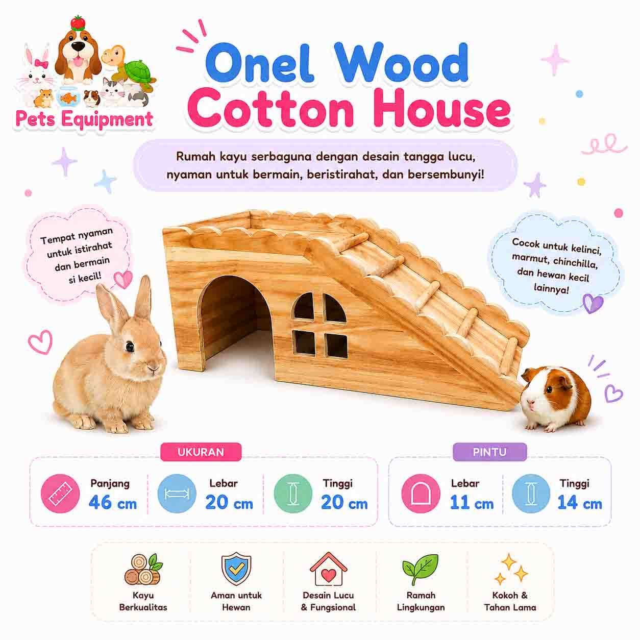 web ONEL WOOD COTTON STAGE HOUSE / Rumah Kelinci, Marmut / Tunnel Kelinci / Small Animals House - Image 1